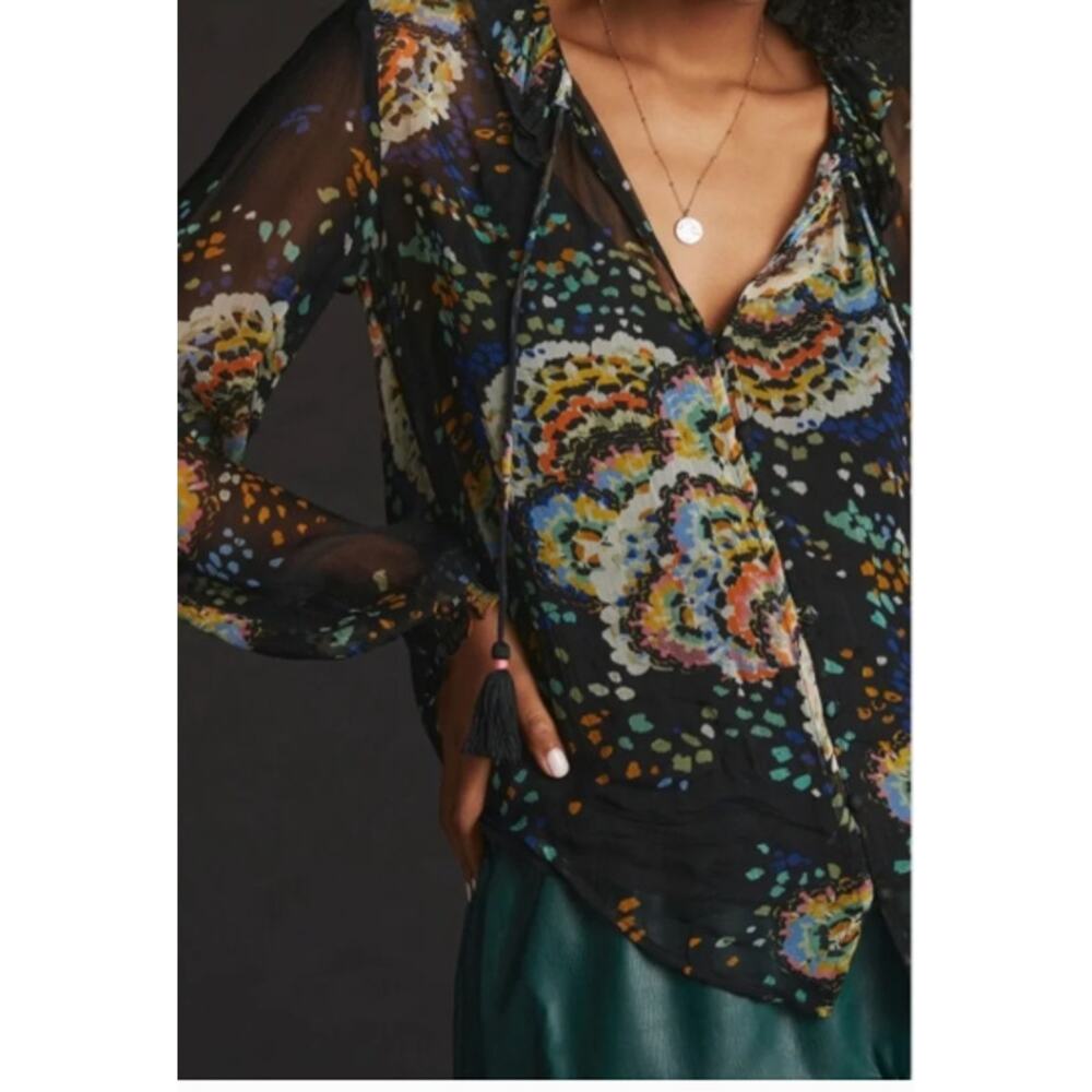 Anthropologie Peasant Top Ruffle Multicolor Artsy Unique Boho , size S